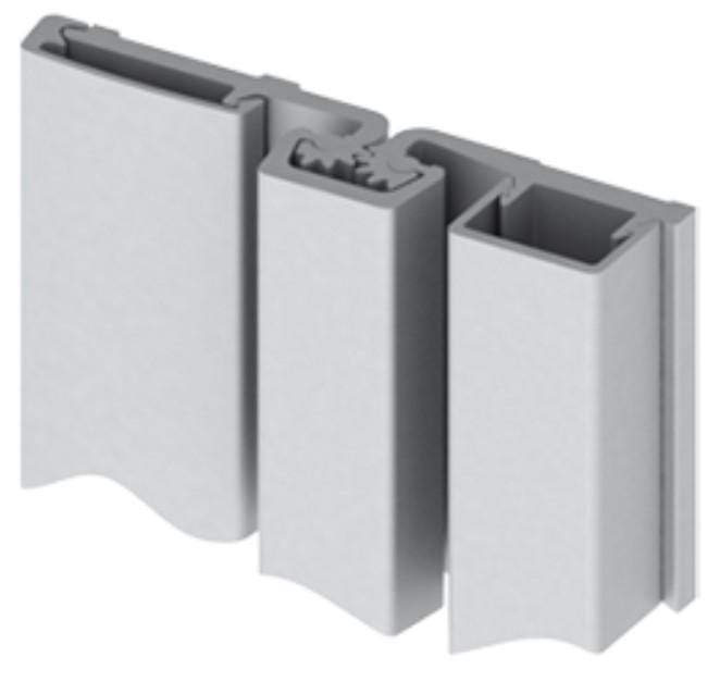 Continuous geared hinge in aluminum, 83 inches long, designed for full surface applications, sold individually.