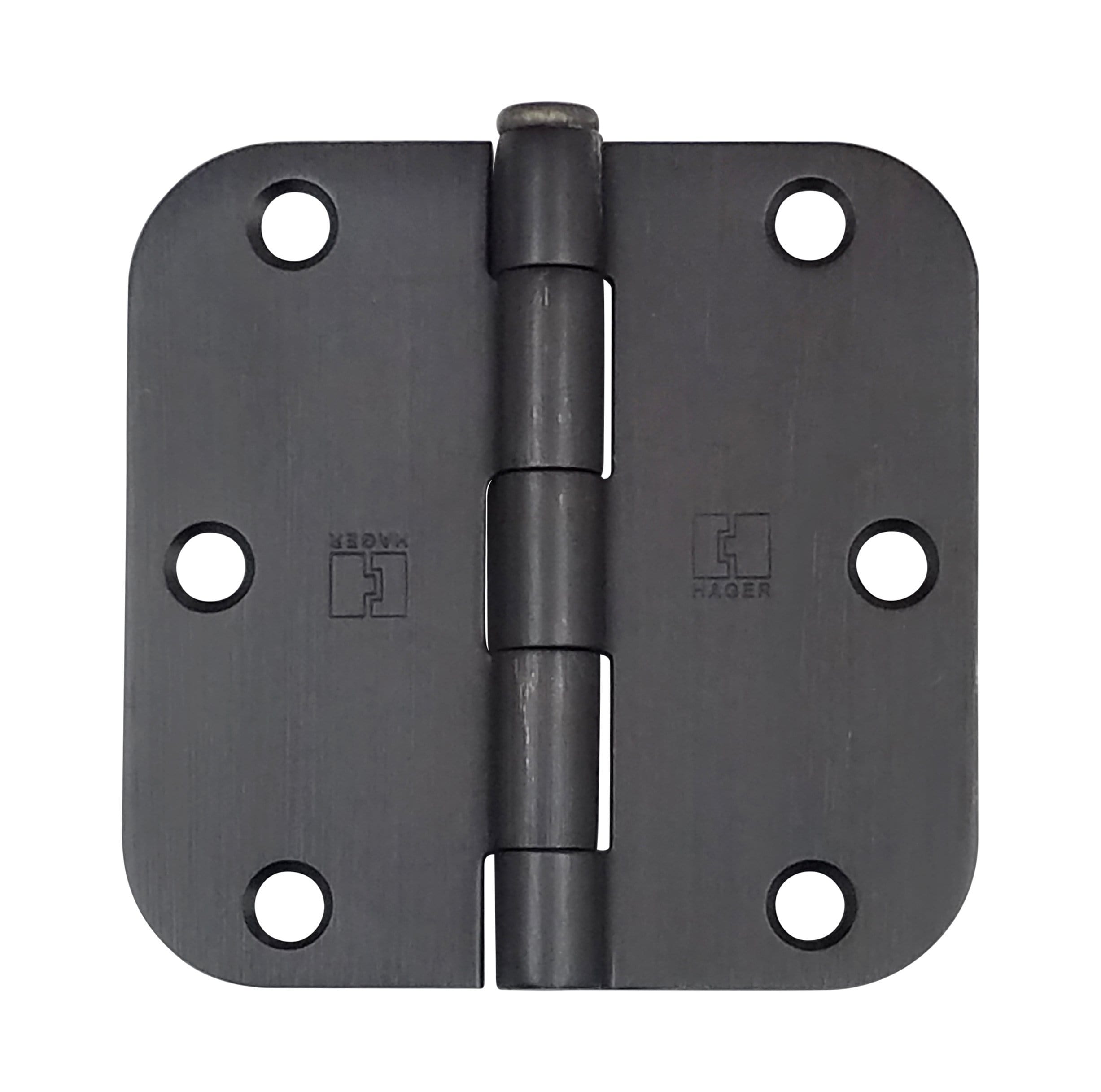 Hager 3.5-inch door hinge with 5/8-inch radius, available in multiple finishes, sold individually for various applications.