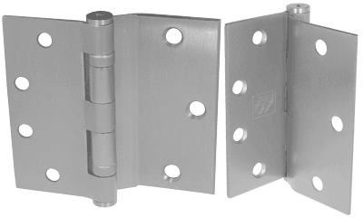 Half surface standard weight ball bearing hinges, 4-1/2 inches, available in multiple finishes, sold in packs of three.