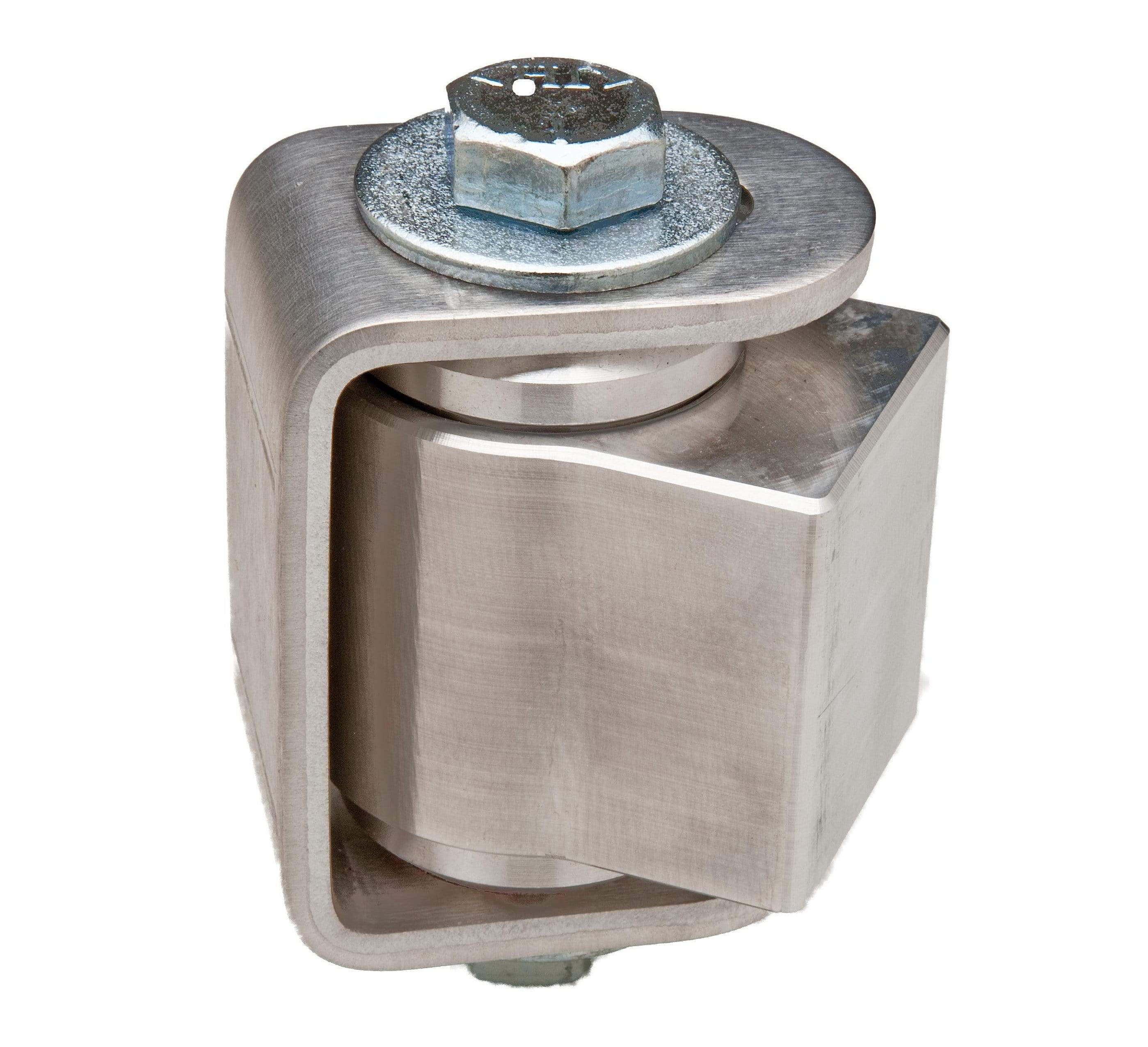 Heavy duty aluminum weld-on gate hinge supports gates up to 400 lbs, designed for durability and strength.