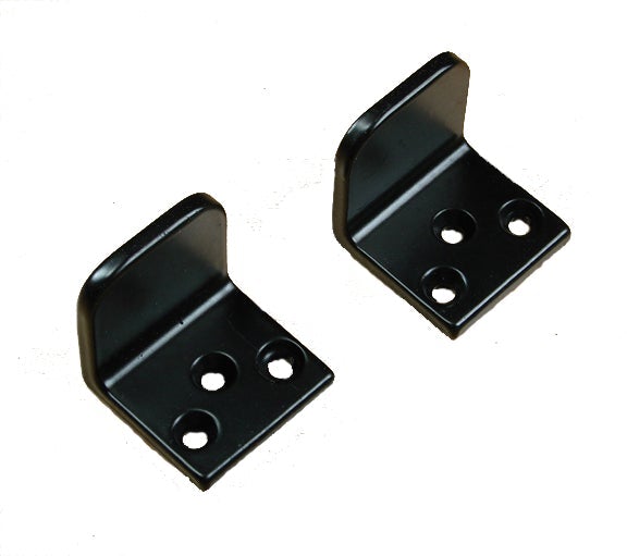 Heavy duty gate stops in black powder coat finish, measuring 1-1/2 inches, sold in pairs for secure gate operation.