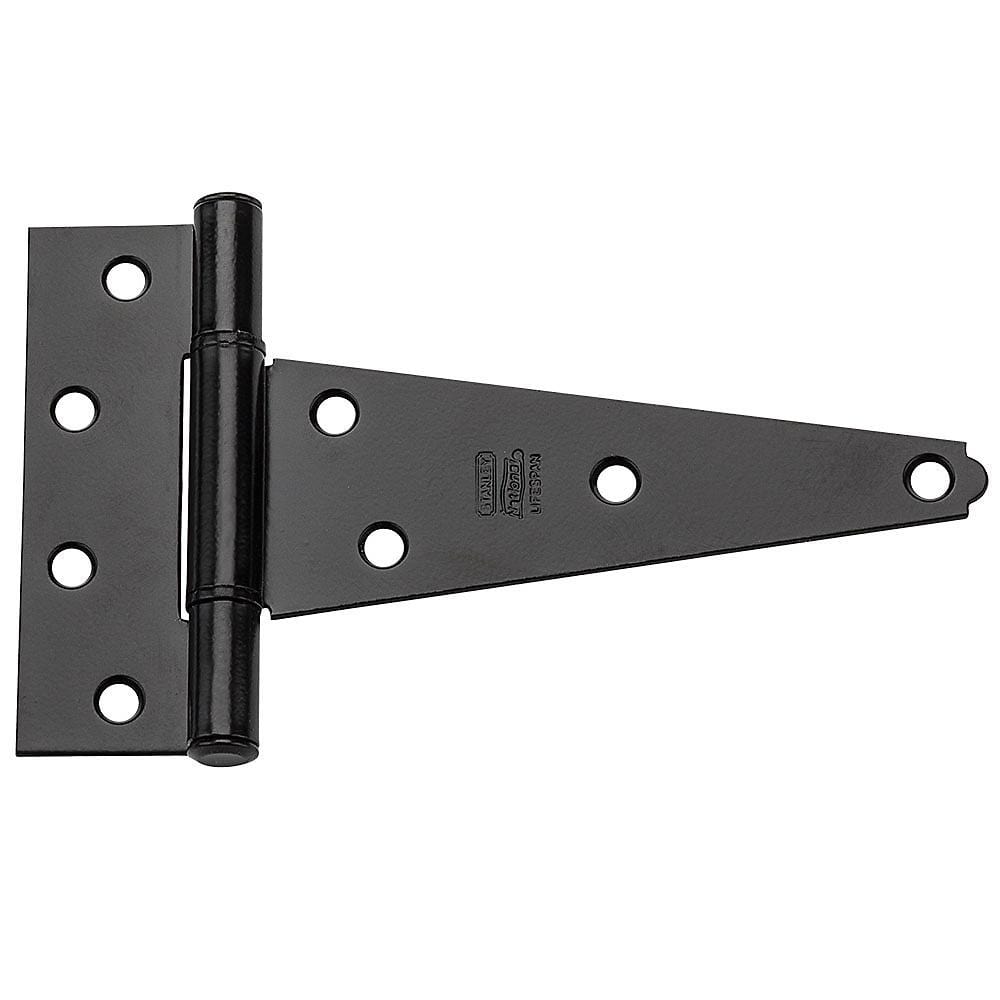 Heavy duty black T hinges, 4 to 8 inches, sold in a 2 pack for durable door and gate applications.