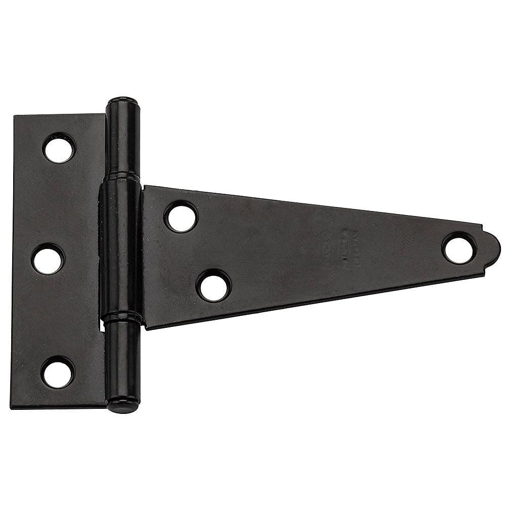 Heavy-duty black T hinges, 4 to 8 inches, sold in a 2-pack for durable door and gate applications.