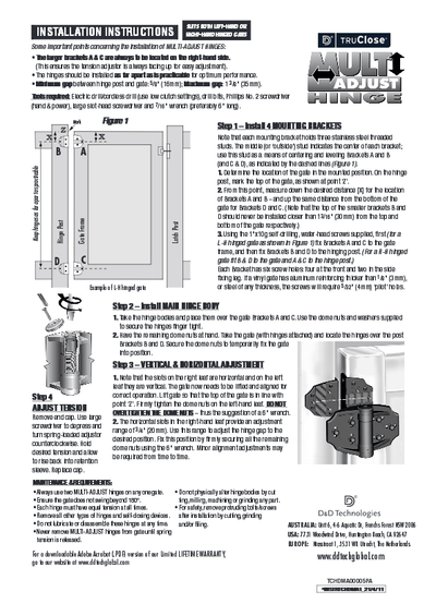 Multi-Adjustable Gate Spring Hinge - Black For Gate Gap (5/8" - 1 3/8") TCHDMA1 For Metal, Vinyl or Wood Gates - Gate Hinges and Hardware  - 2