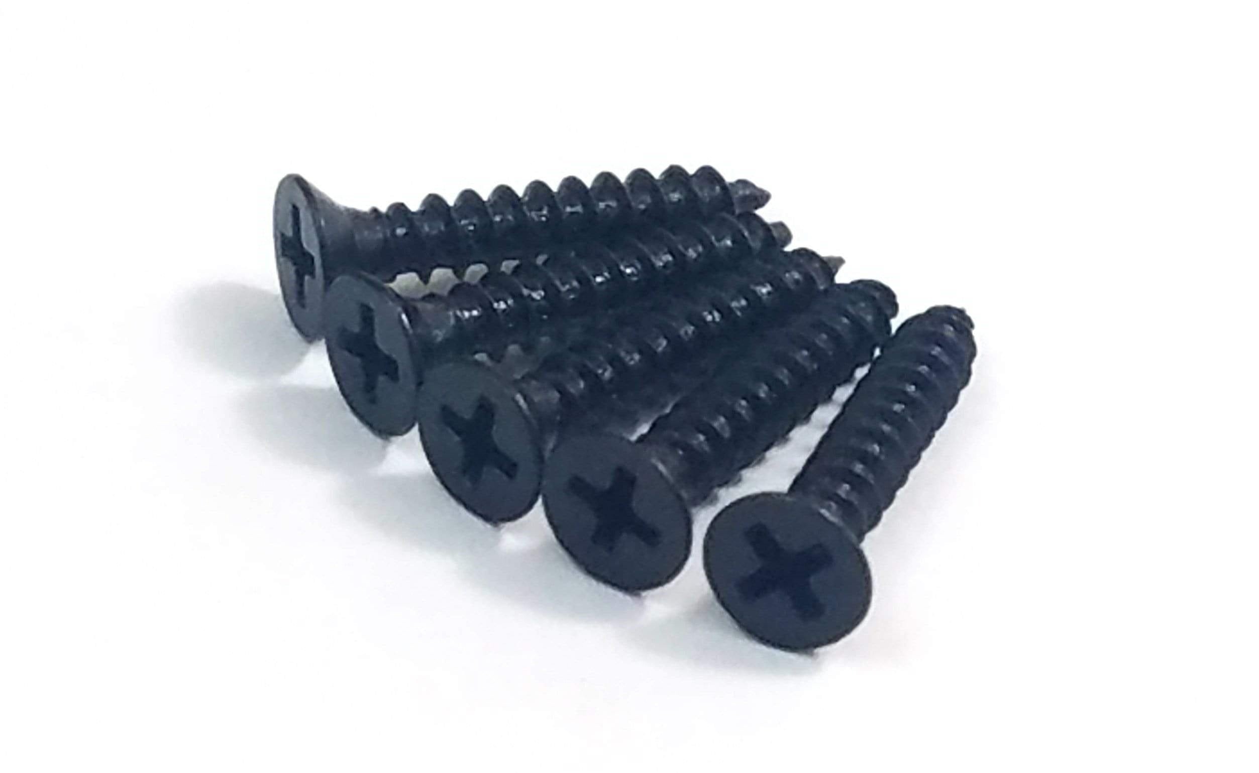 Oil rubbed bronze door hinge wood screws, #9 size, 1 inch long, ideal for secure hinge installation.