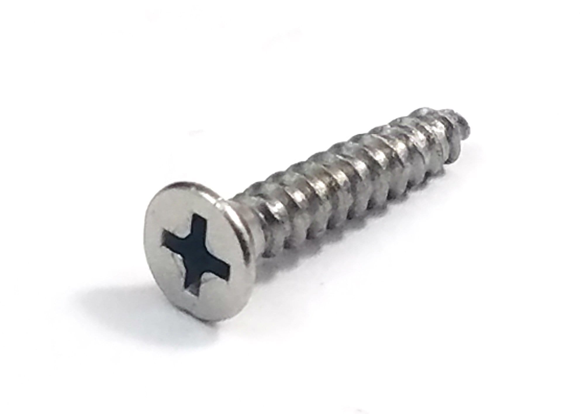 Stainless steel door hinge wood screw, #9 size, 1 inch long, ideal for secure hinge installation.