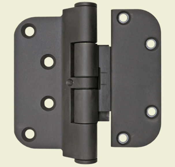 Hoppe adjustable set hinges in oil rubbed brass finish, 4" wide x 3 5/8" tall, with non-removable pin for added security.