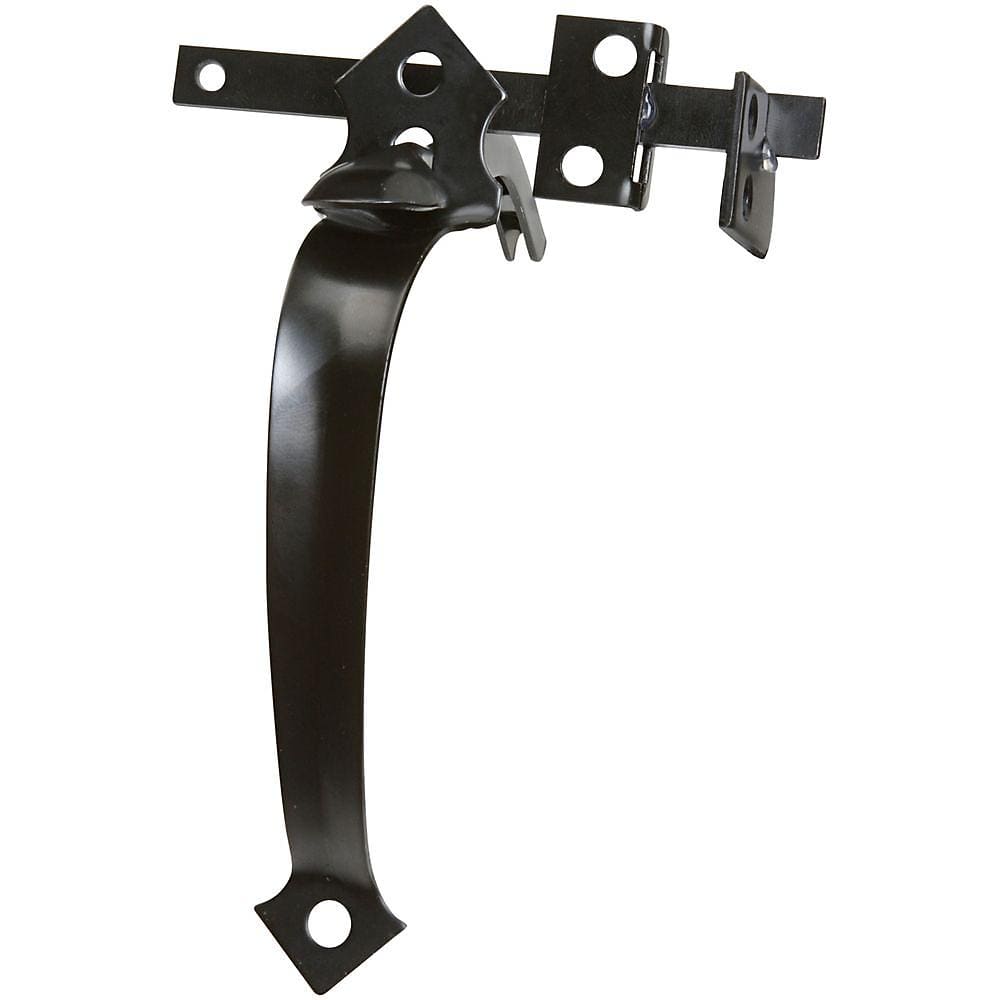 In-swinging thumb latch for doors and gates up to 1 3/4" thick, featuring a sleek black finish, sold individually.