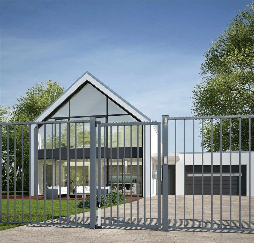 Invisible built-in hydraulic gate closer for square gate frames, designed for 2 to 2.5-inch widths, in black finish.