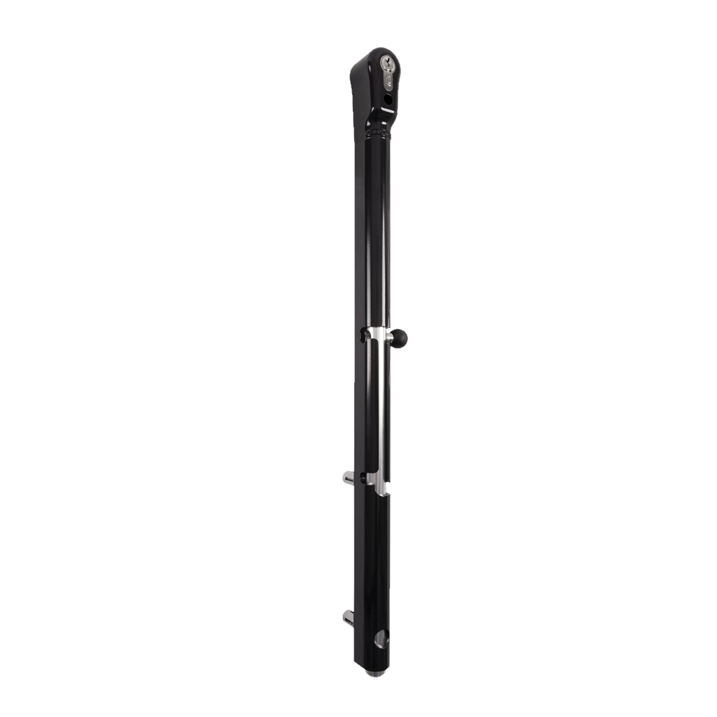 Key lockable drop bolt for gates, designed for square profiles minimum 1-1/2 inches, available in multiple finishes.