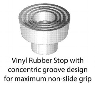 Solid brass kick down door stopper with vinyl rubber grip and concentric groove design for secure hold.