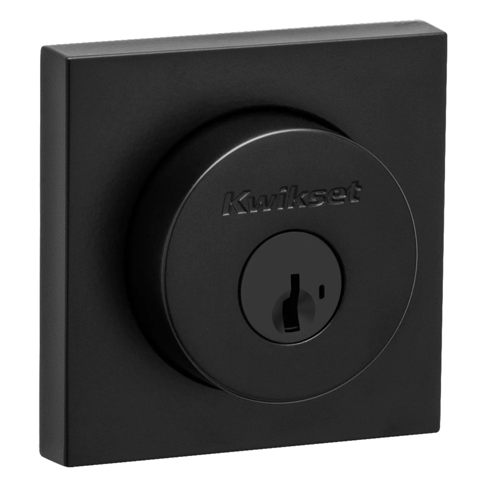 Kwikset Residential Deadbolt - Single Cylinder - Smartkey Security - Halifax Square Design - Iron Black Finish - Sold Individually