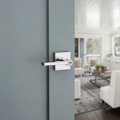 Kwikset Residential Door Lever - Entry Lock With Smartkey Security - Halifax Square Design - Bright Polished Chrome Finish - Sold Individually