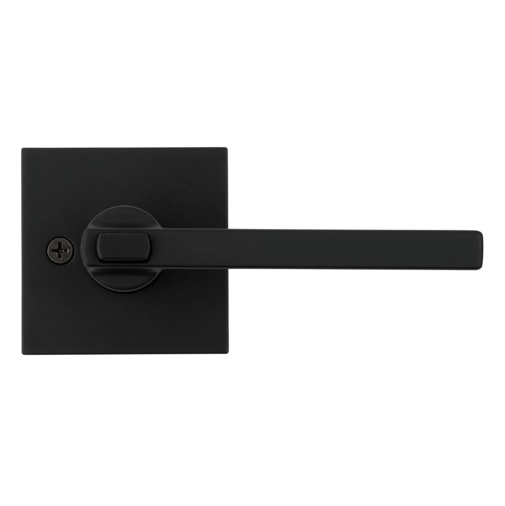 Kwikset Halifax square design entry door lever in iron black finish with SmartKey security, sold individually.