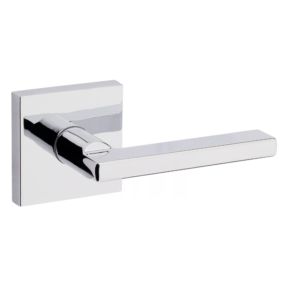 Non-locking passage door lever in Halifax square style with a bright polished chrome finish, sold individually.
