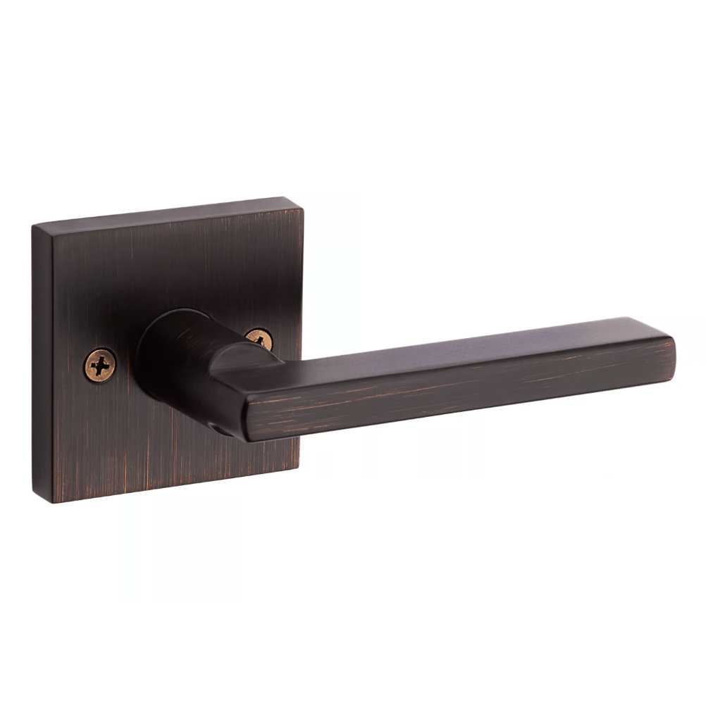 Kwikset Halifax square non-locking passage lever in venetian bronze finish, ideal for residential doors. Sold individually.
