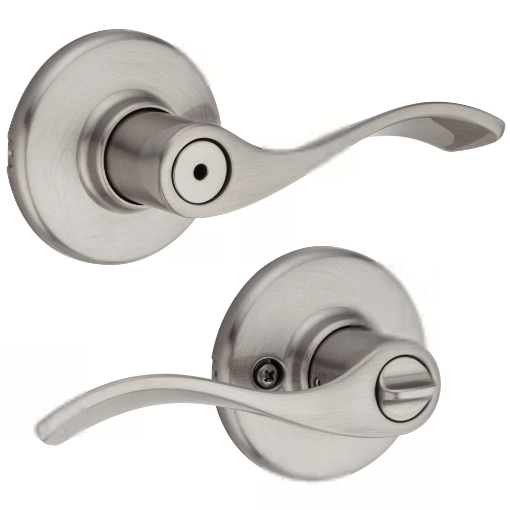 Kwikset Balboa style privacy door lever with antimicrobial Microban, satin nickel finish, sold individually.