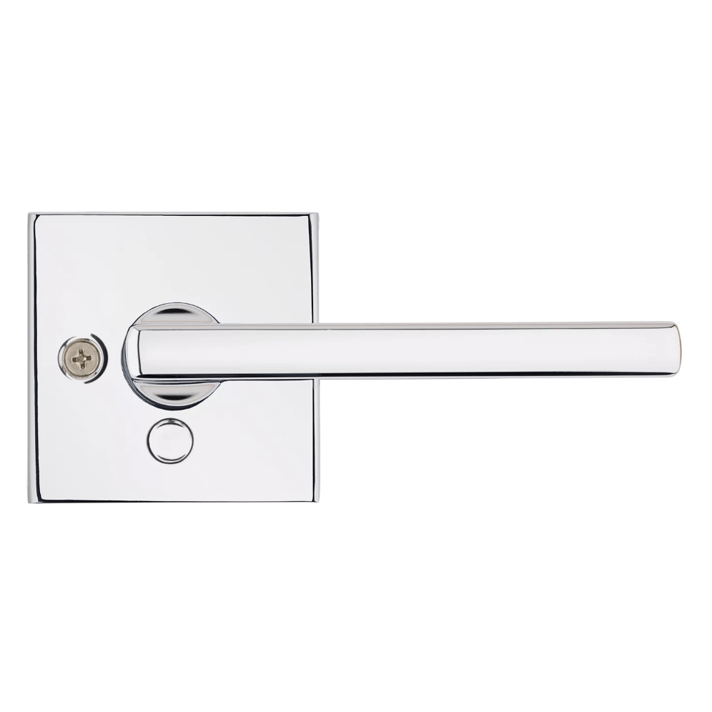 Kwikset Halifax privacy door lever in bright polished chrome finish, featuring a square style and sold individually.
