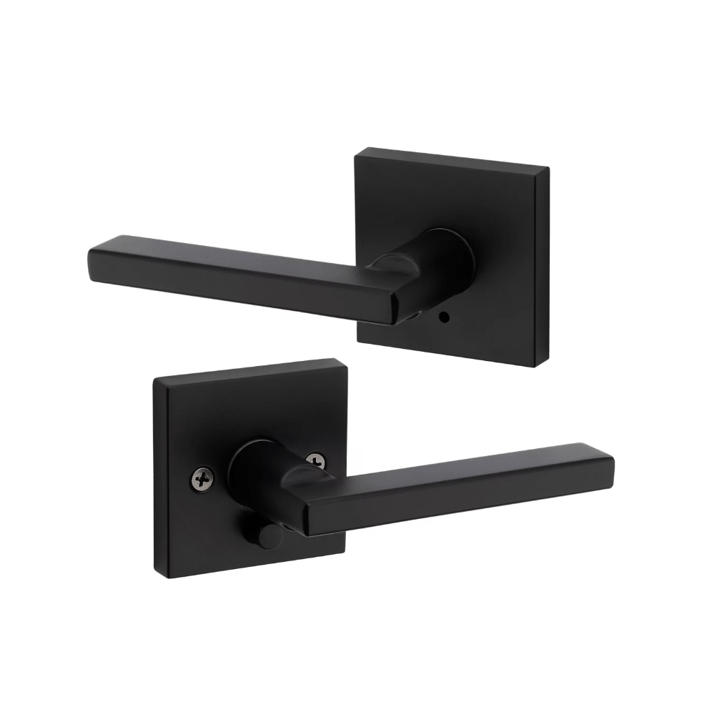 Kwikset Halifax square privacy door lever in iron black finish, sold individually for residential use.