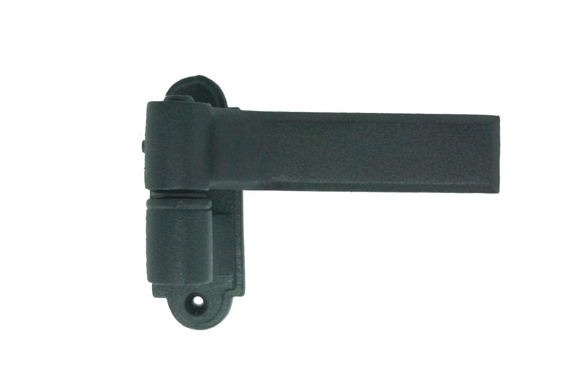 Black powder-coated cast iron L style shutter hinges, 4-1/2" x 3-1/2", sold in pairs for durable installation.