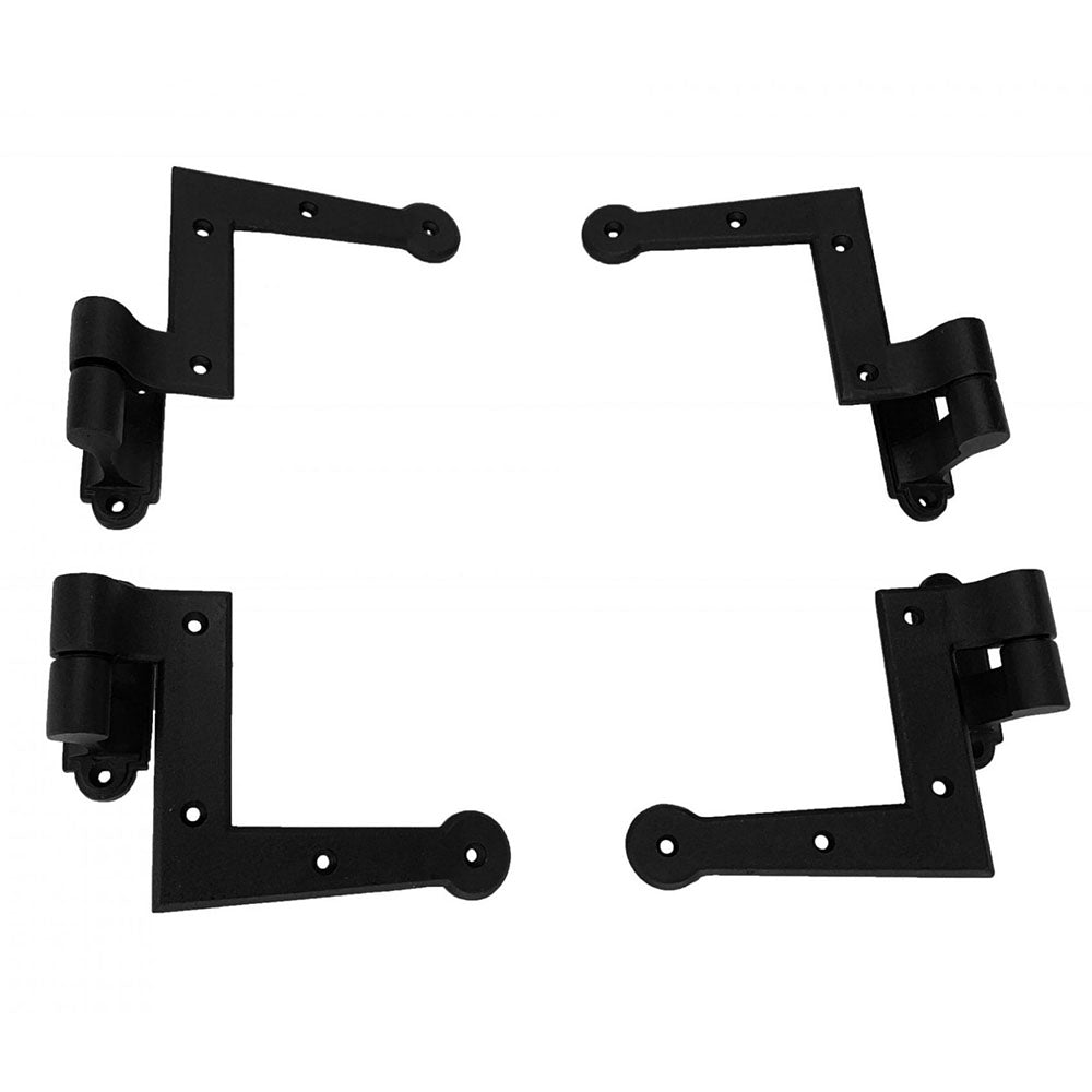 L Style shutter hinges set of 4, minimal offset, cast iron with black powder coat finish for new construction.