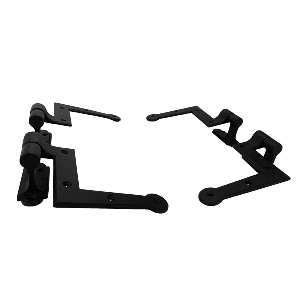 L Style shutter hinges set of 4, minimal offset, cast iron with black powder coat finish for new construction.