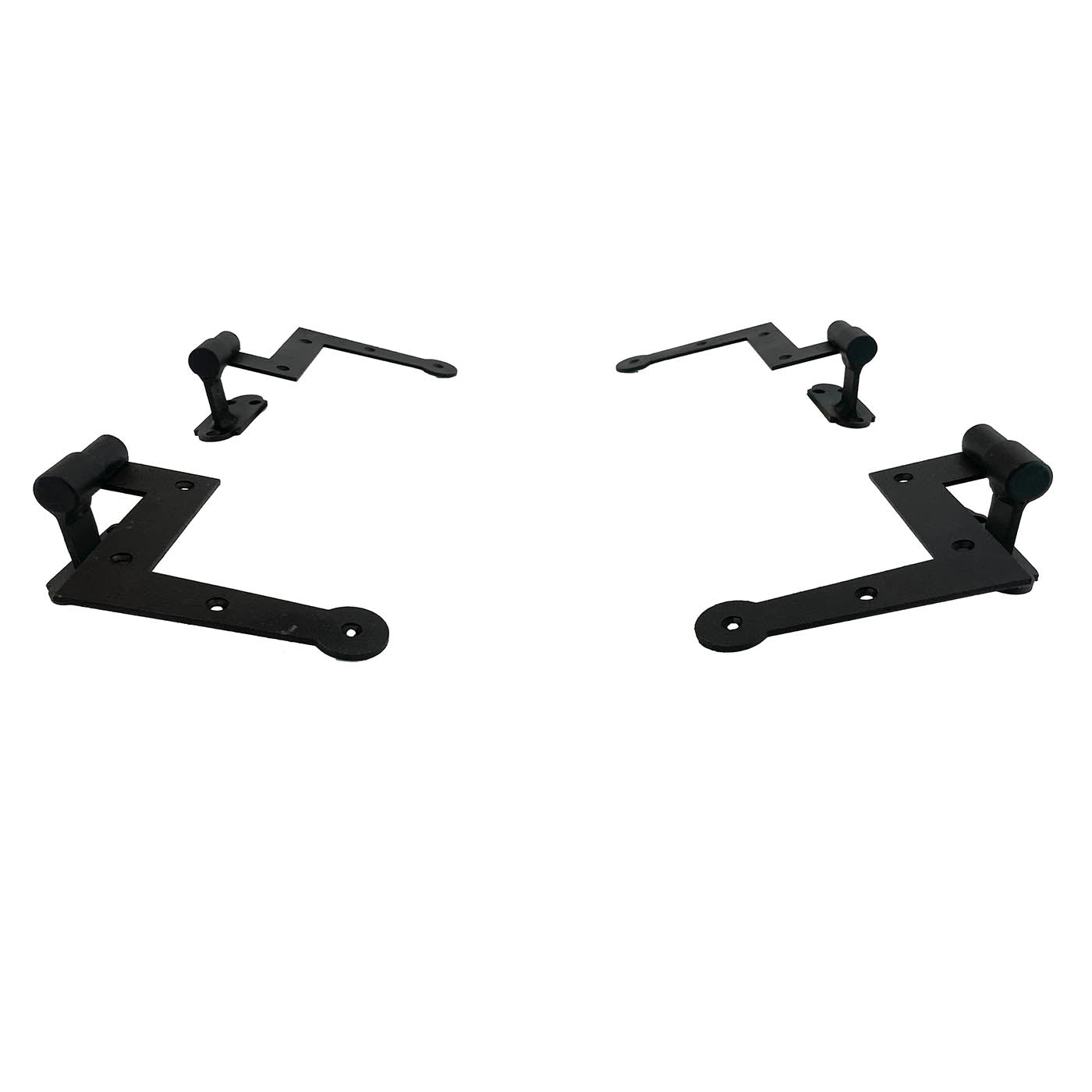 L Style shutter hinges in black powder coat, stainless steel, minimal offset, sold in sets of four for new construction.