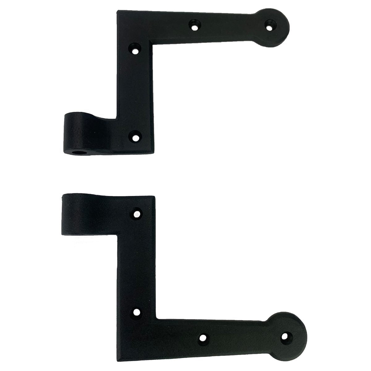 L Style shutter hinges in black powder coat, designed for new construction with minimal offset, sold in pairs.