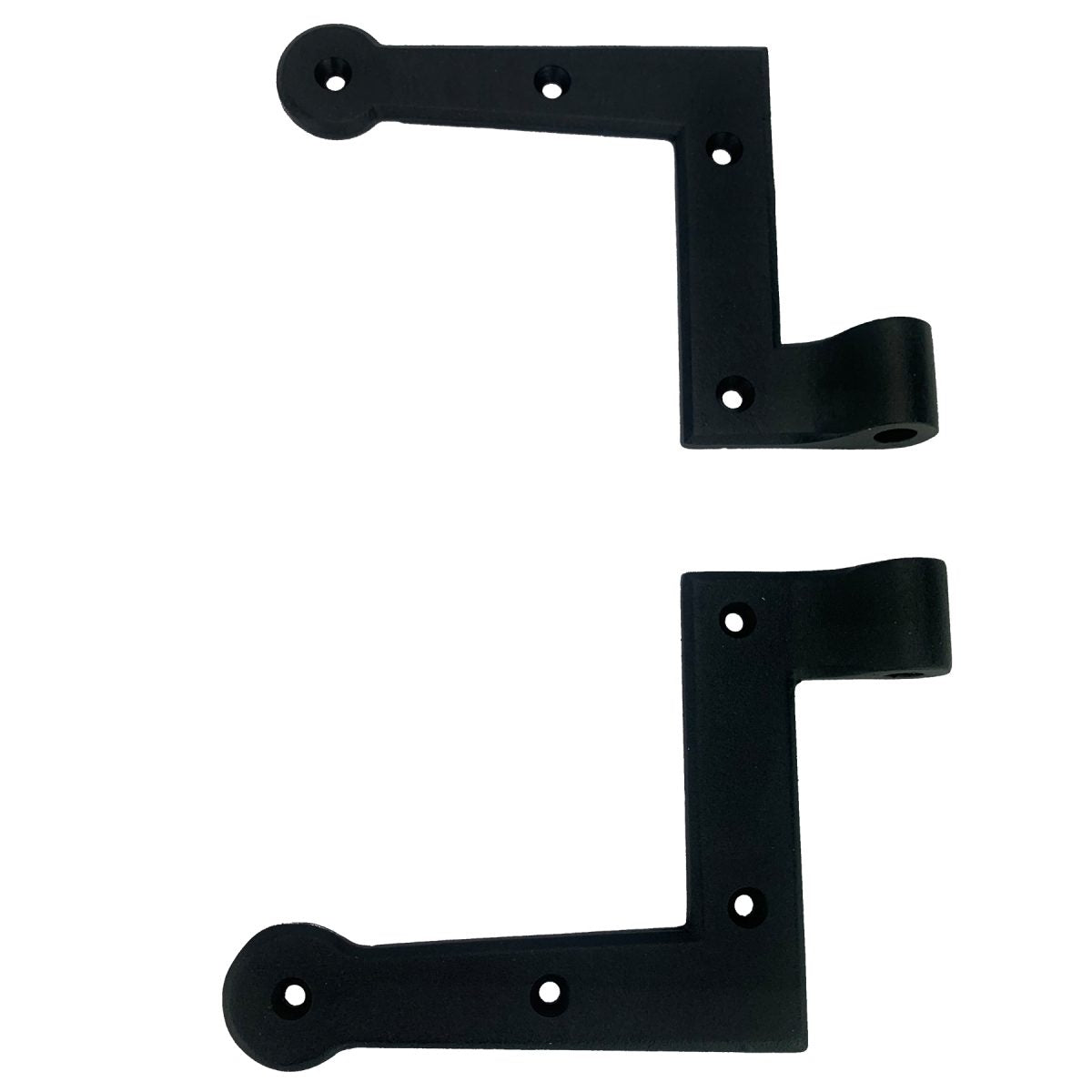 L Style shutter hinges in black powder coat, designed for new construction with minimal offset, sold in pairs.