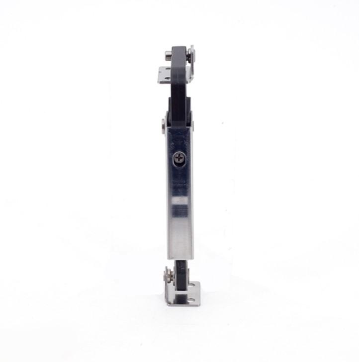 Stainless steel adjustable lid stay for side wall mounting, featuring a spring-loaded mechanism for balanced support.