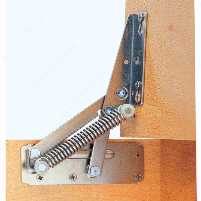 Lid opening flap stay in white finish, featuring a metal spring mechanism for smooth lid operation, 2 pack.