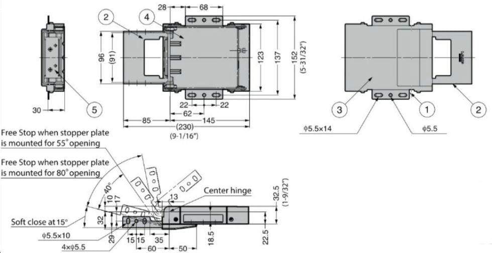 Lift assist hinge for cabinets, stainless steel, inside mount, designed for smooth operation and soft close feature.