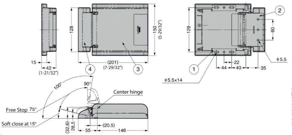 Lift assist hinge for cabinets, surface mount design, stainless steel body with light grey cover, sold individually.