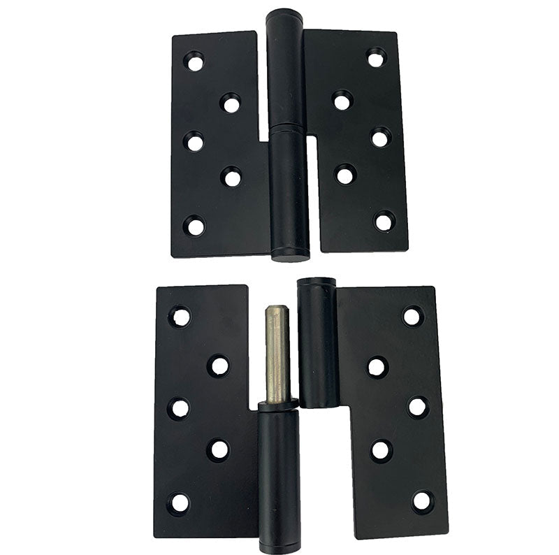 Lift off barrel hinges in black powder coat, 4 inches, stainless steel, suitable for shutters or doors, sold in pairs.