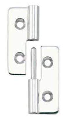 Stainless steel lift-off hinges for cabinets, measuring 1-37/64" x 1-3/16", sold individually for easy installation.