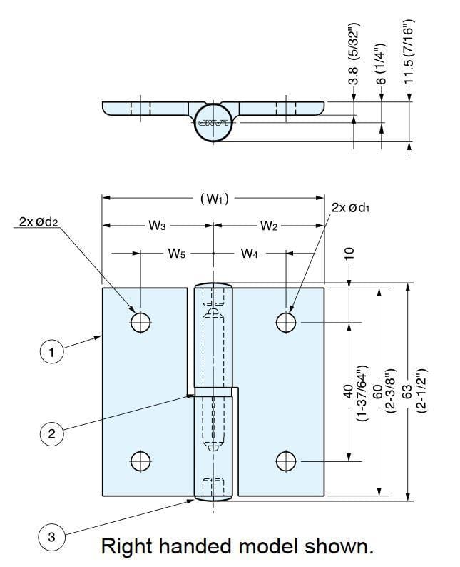 Lift off aluminum hinges for cabinets, available in multiple sizes, sold individually for easy installation.