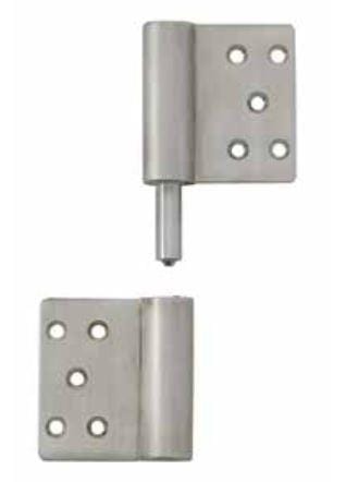 Heavy duty stainless steel lift off hinges for clean room doors, measuring 4-15/16" x 1-31/32", sold individually.
