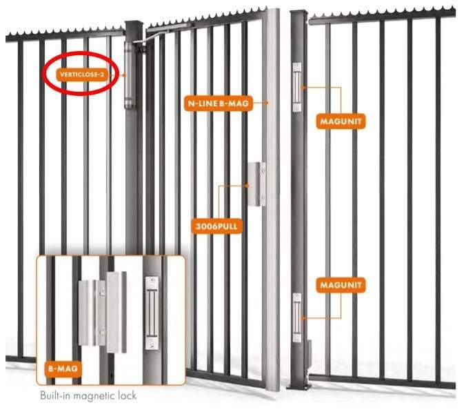 Heavy duty hydraulic gate closer for gates up to 330 lbs, available in multiple finishes for retrofit applications.