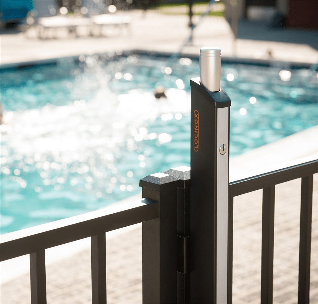 Child safety magnetic latch for pools and parks, designed for secure gate closure, enhancing safety around water areas.