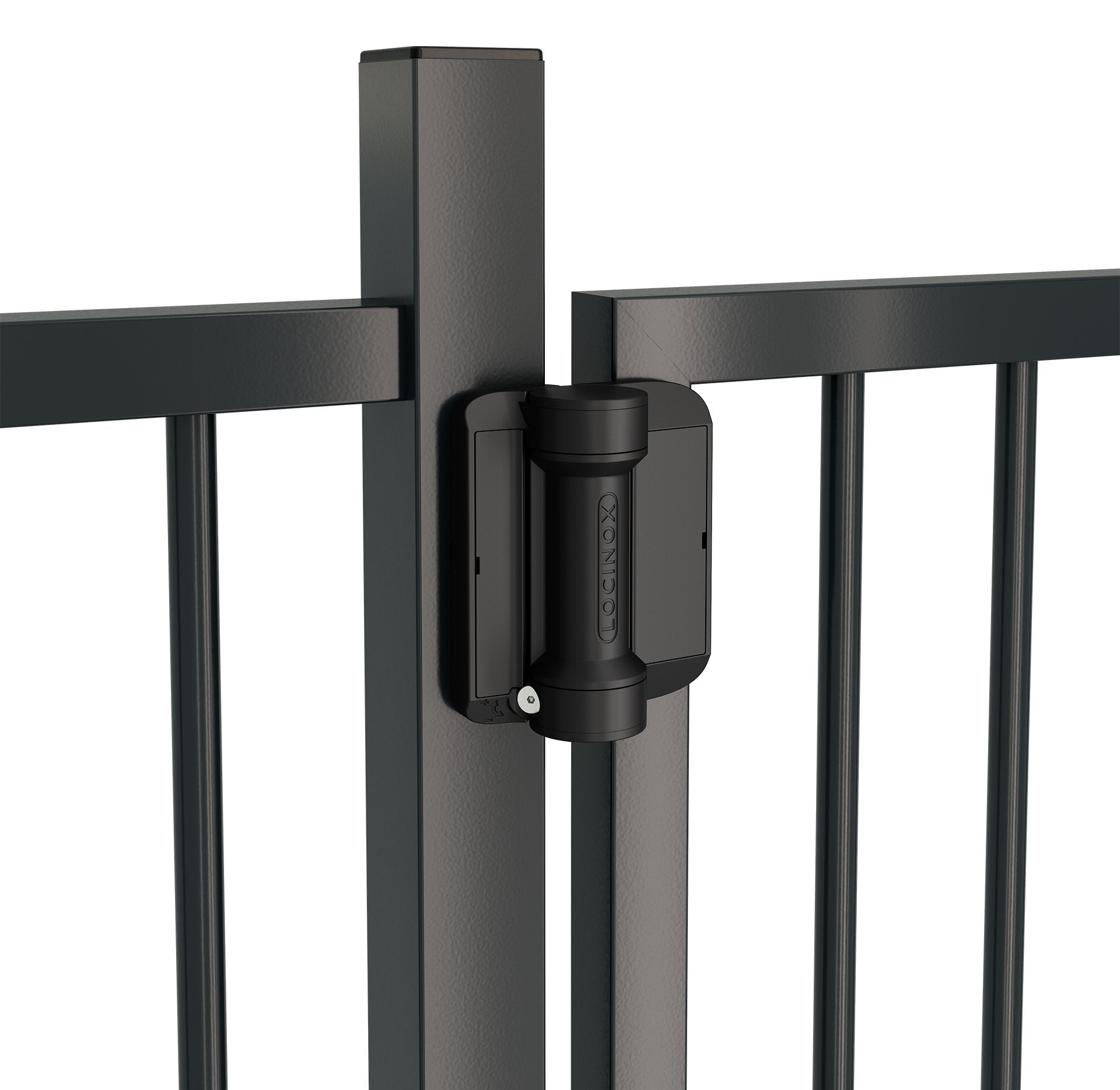 Black adjustable gate spring hinges for square or round frames, designed for 180° movement, sold in a 2 pack.