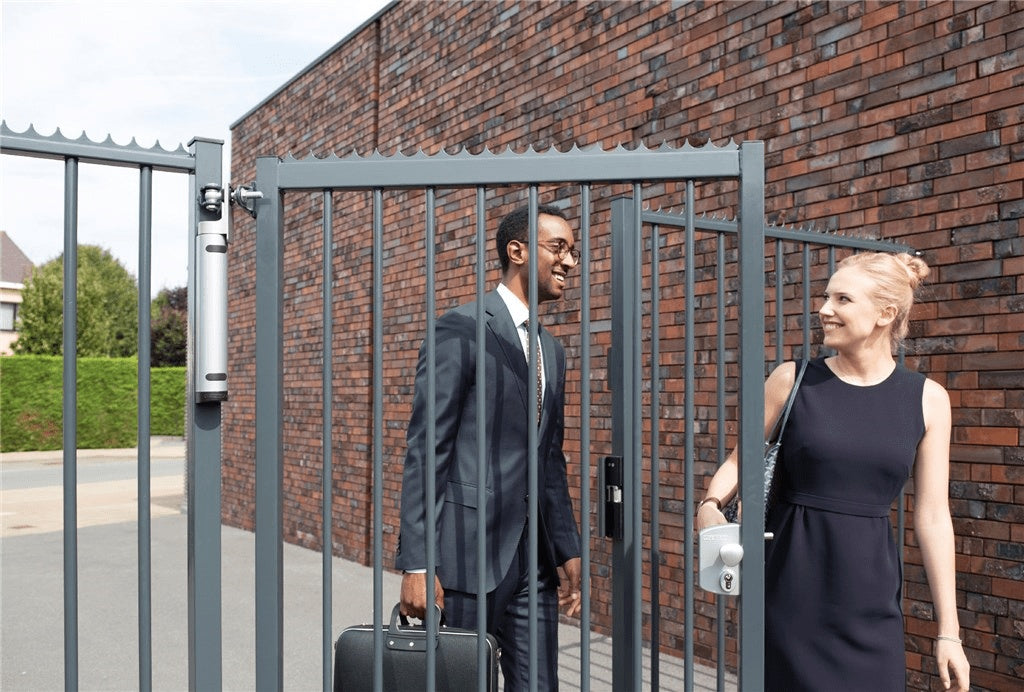 Surface mounted electric strike module for gates, available in fail close and fail open options, multiple finishes.