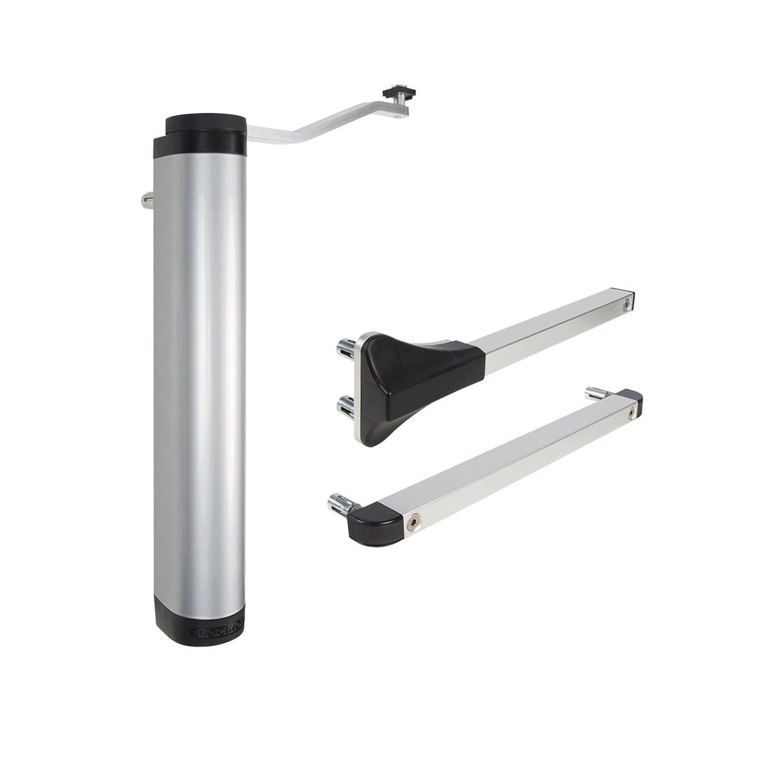Heavy-duty hydraulic gate closer for 90° or 180° gates, supports up to 330 lbs, available in multiple finishes.