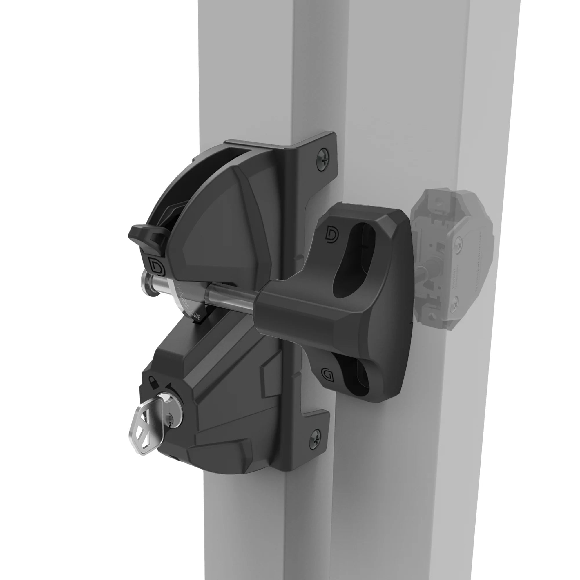 Privacy and security gate latch for square post gates, compatible with gaps up to 1 inch, available in multiple finishes.