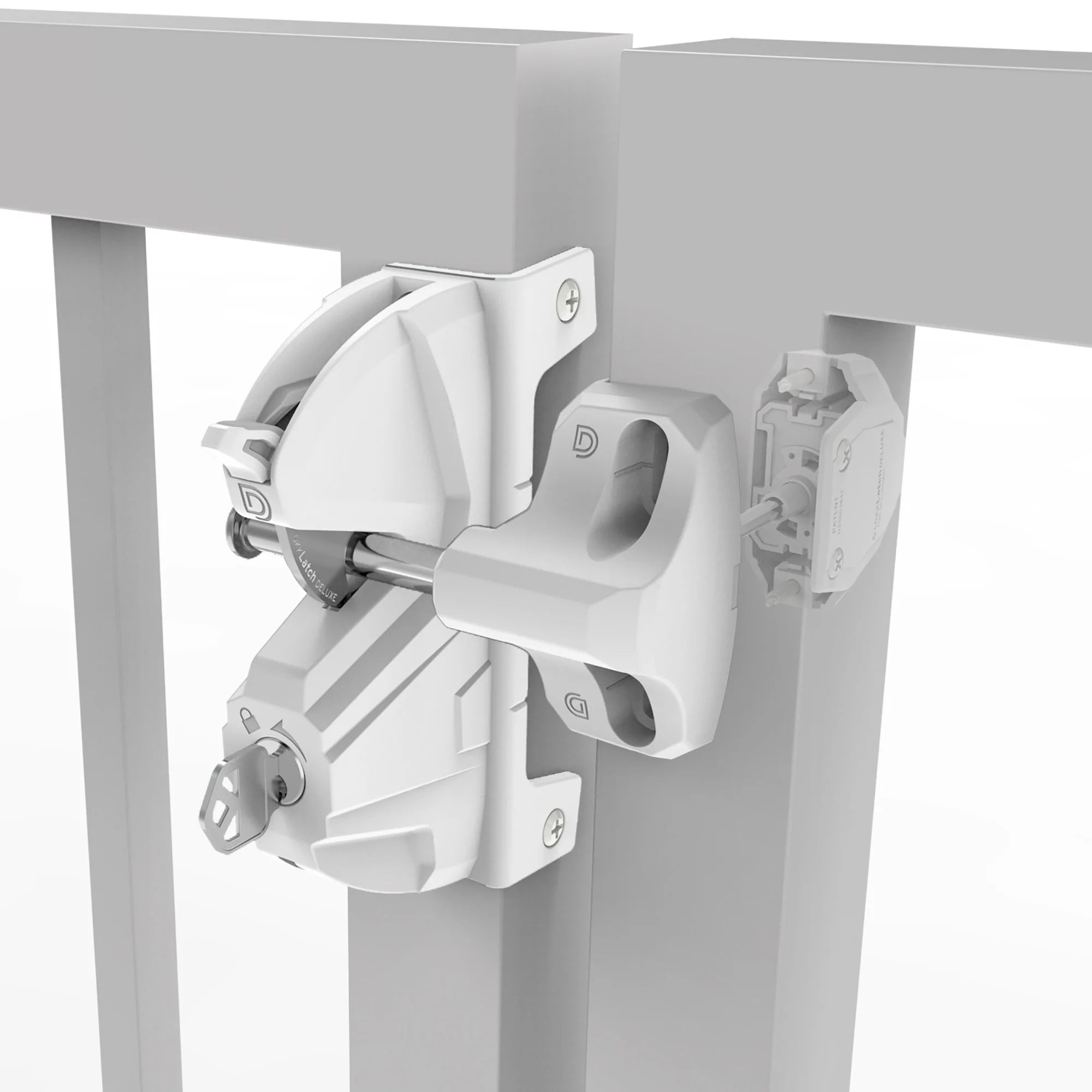 Privacy and security gate latch for square post gates, fits gaps up to 1 inch, available in multiple finishes.