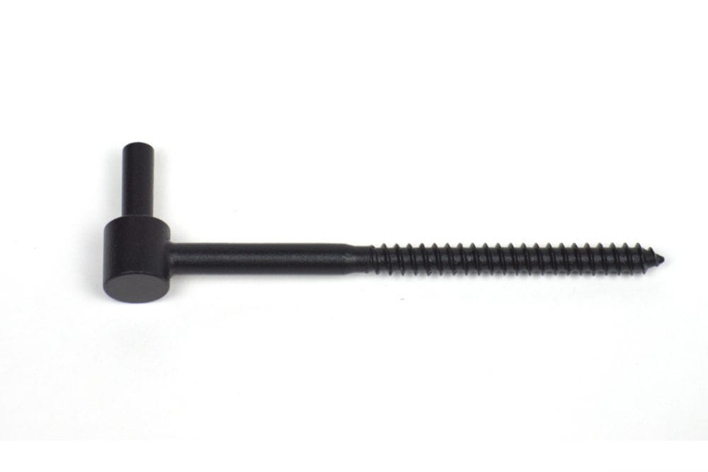 Long lag pintle mount for L style and offset strap hinges, featuring a durable WeatherWright finish, sold individually.
