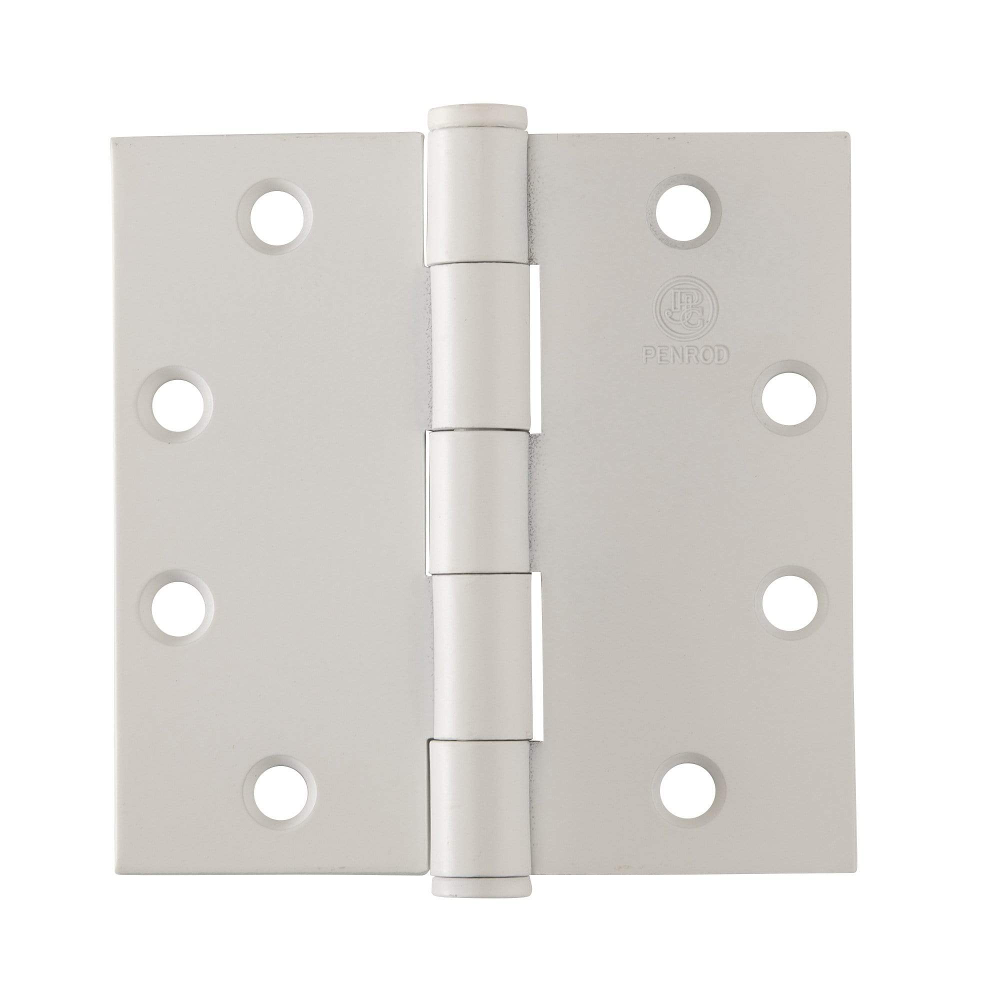 Penrod commercial hinges 4 1/2 inches square in various finishes, sold in a pack of three for durable door installation.