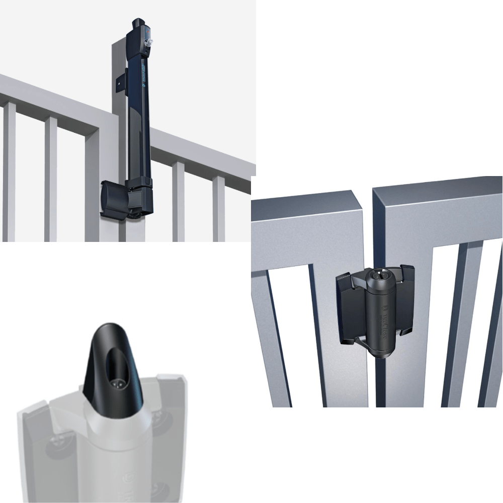 Magnalatch Safety Gate Latch - Top Pull Kit - Includes Pair Truclose 1 Leg Adjustable Gate Spring & Truclose Hinge Safety Cap