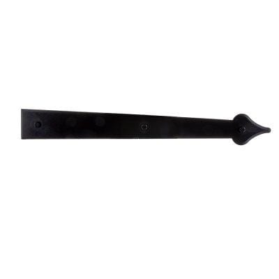 Set of four 16-inch magnetic spade strap hinges for garage doors in a black hammered finish. Durable and stylish design.