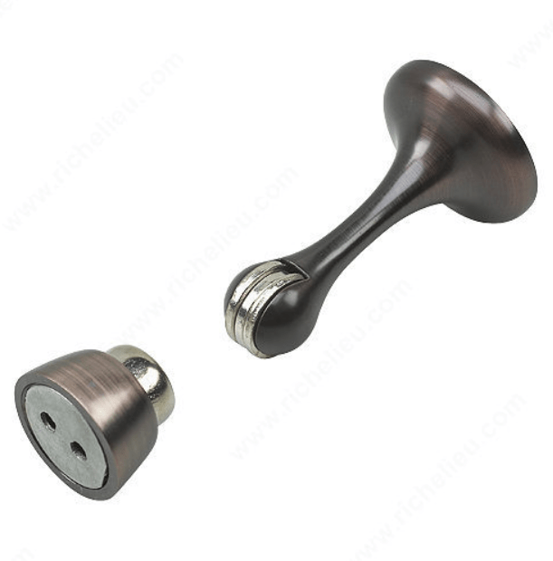 Magnetic door stop with a 3-inch design, available in multiple finishes, sold individually for easy installation.