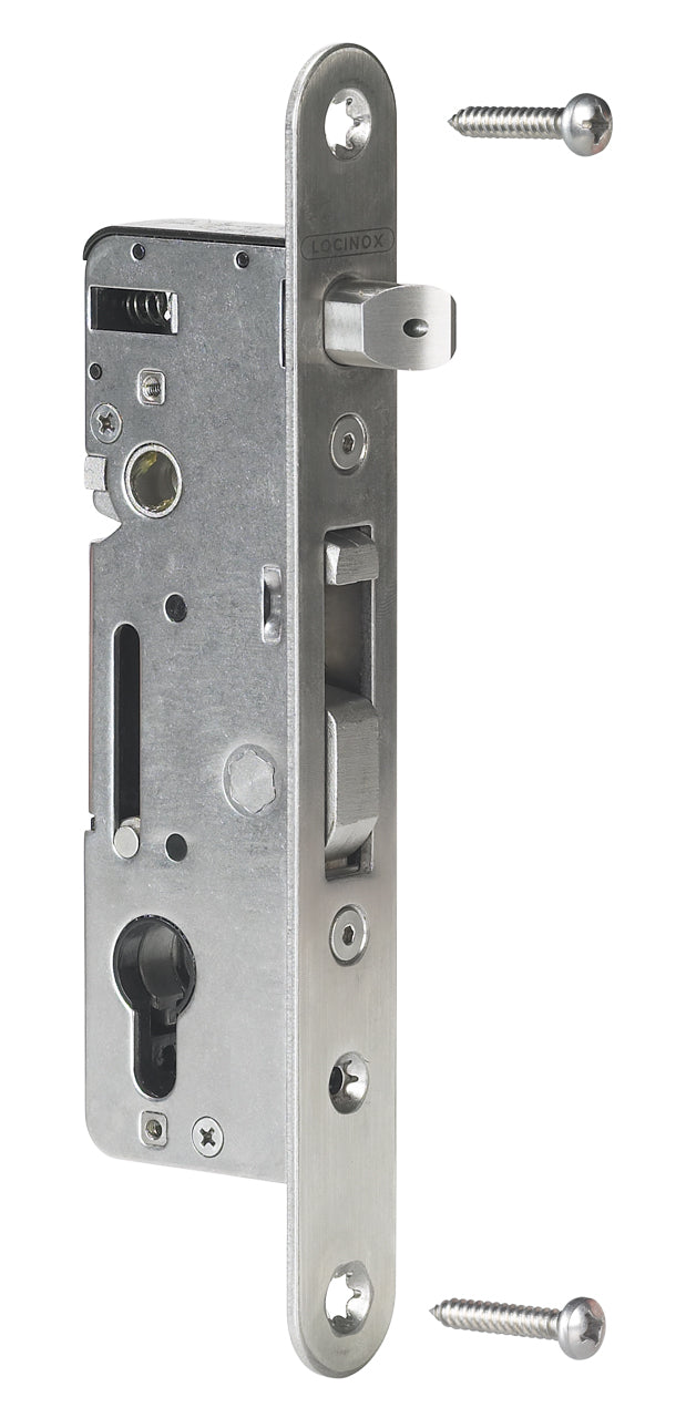 Mortise lock for ornamental gates with screws, designed for security and durability in residential or commercial use.
